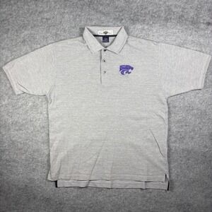 Vintage Kansas State Wildcats Polo Shirt Heather Grey K-State Powercat Large‎